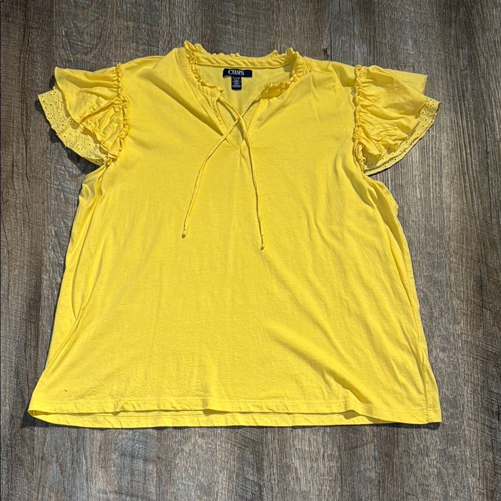 Cato Lace Trim Ruffle Sleeve Yellow Top